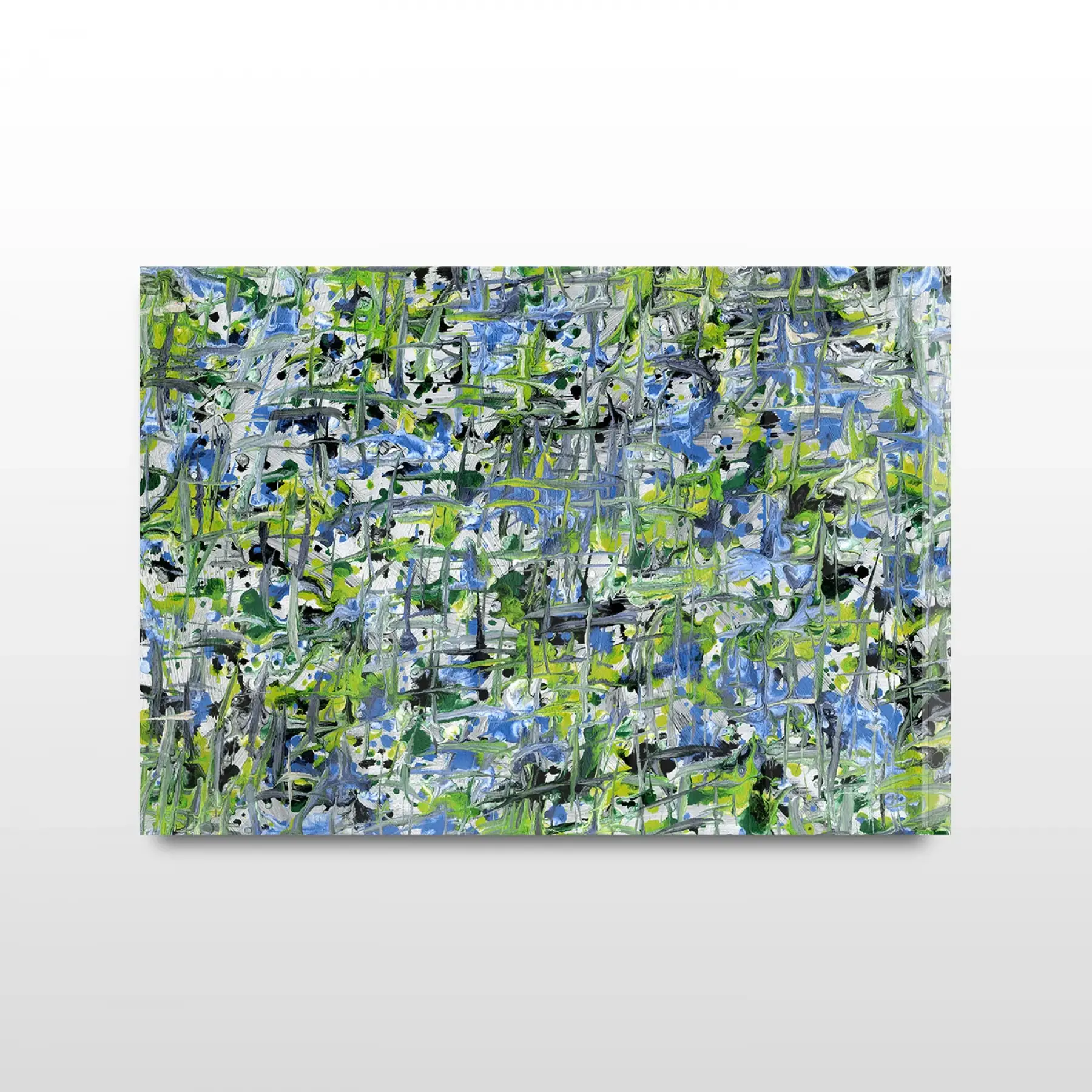 Yeşil Karışık Desenler Tekli Yatay Cam Tablo