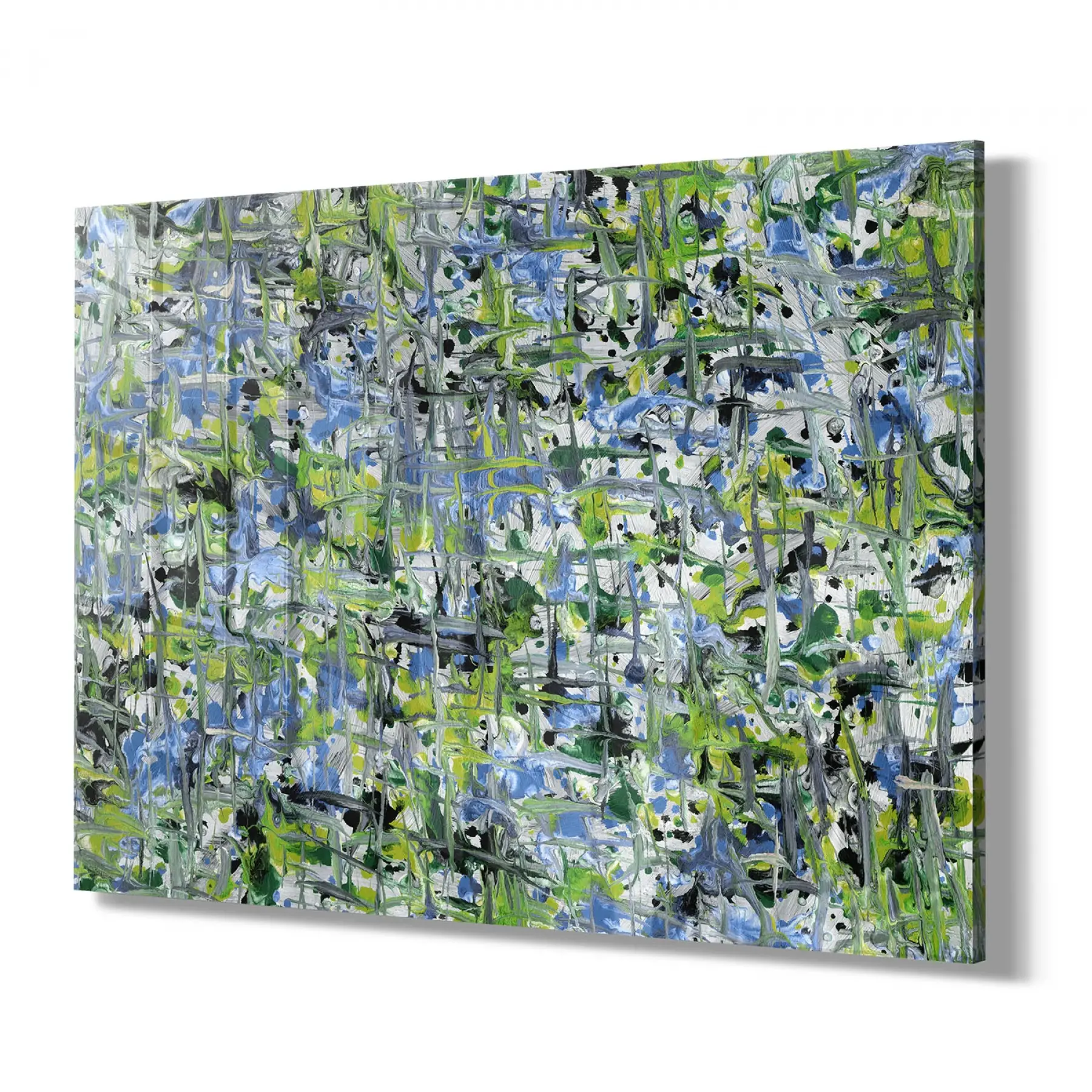 Yeşil Karışık Desenler Tekli Yatay Cam Tablo