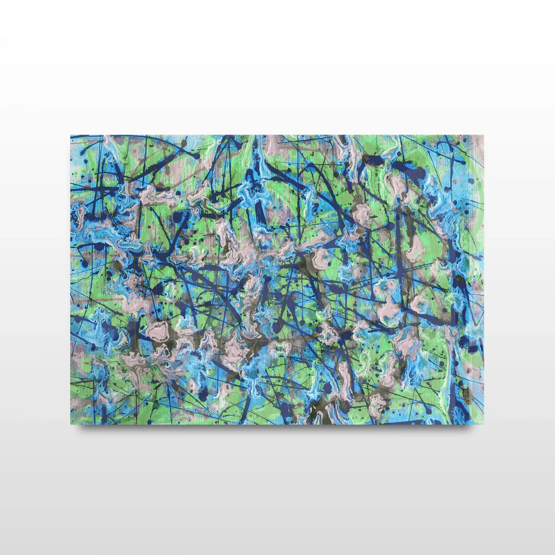 Yeşil Mavi Karışı Desenli Tekli Yatay Cam Tablo