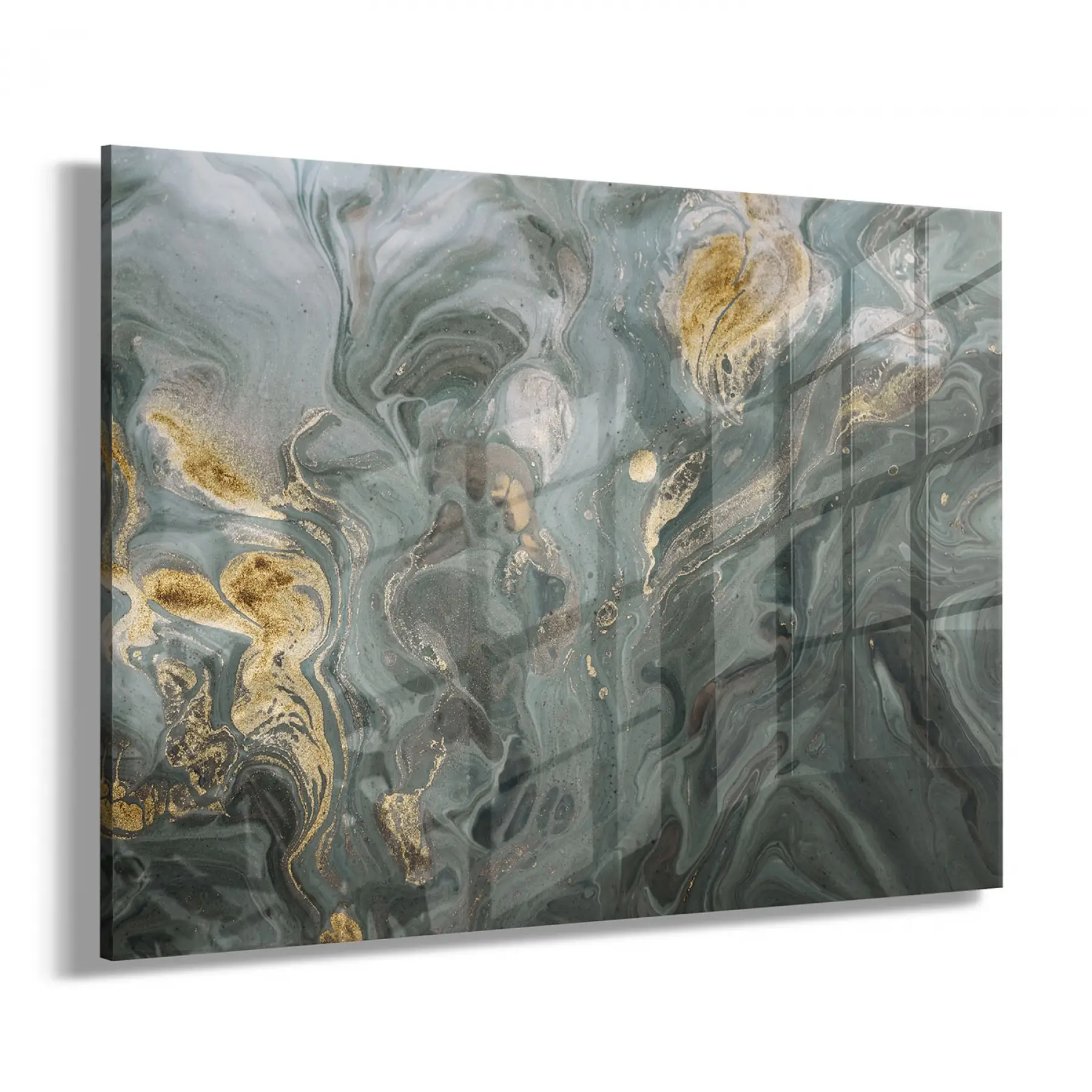 Yeşil Tonlar Tekli Yatay Cam Tablo