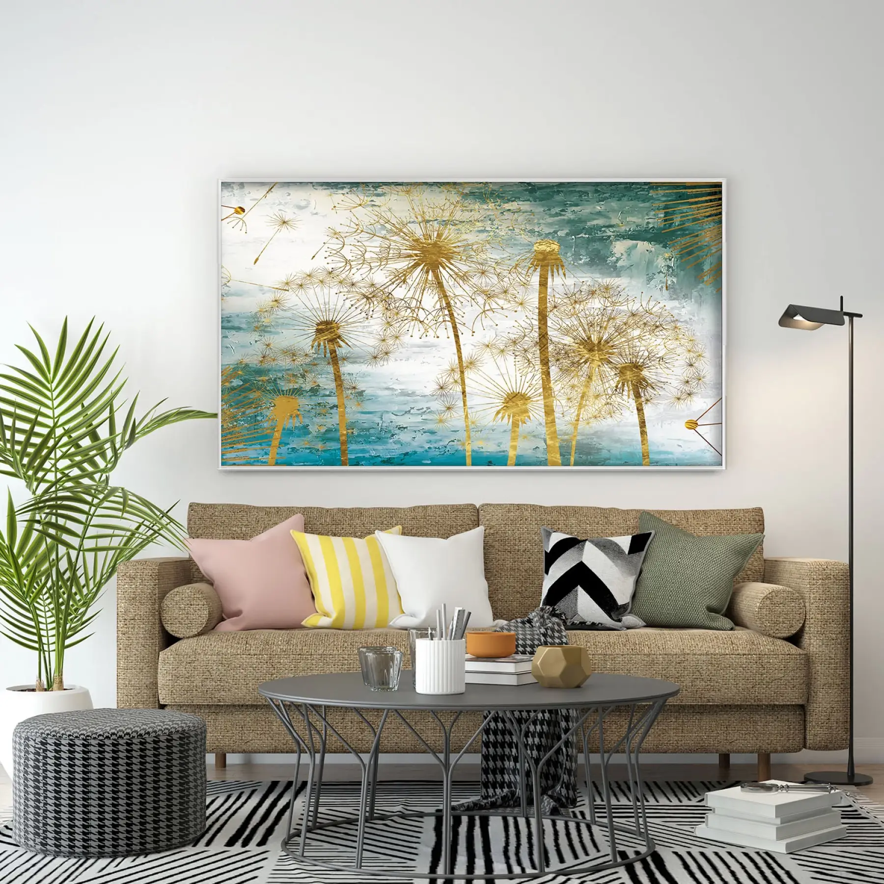 Yeşil ve Mavi Tonlar Tekli Metal Çerçeveli Yatay Tablo