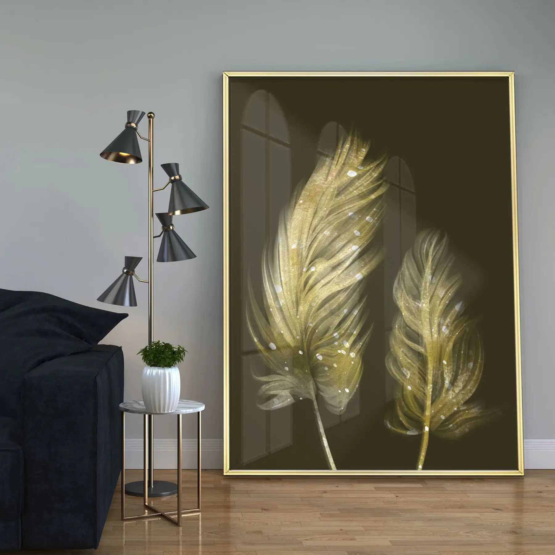 Yeşil Yapraklar Tasarım Tekli Metal Çerçeveli Tablo