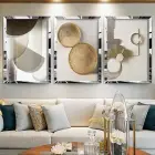 Gümüş Geometrik Soyut Aynalı Gold Pleksi Çerçeveli Tablo