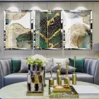 Gümüş Ayna Çerçeveli Yeşil ve Altın Detaylı 3lü Çerçeveli Tablo Seti