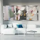 Soyut Renkli Detaylar Gümüş Pleksi 3lü Çerçeveli Tablo Seti