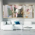 Soyut Renkli Detaylar Gold Pleksi 3lü Çerçeveli Tablo Seti