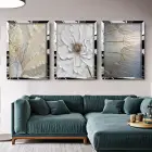 Çiçek Desenli 3lü Gümüş Pleksili Tablo Seti