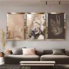 Gold Çiçekler Pleksi Dekoratif 3lü Tablo Seti