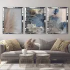 Renkli Çiçek Gümüş Pleksi 3lü Çerçeveli Tablo