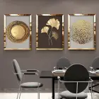 Soyut Modern Altın Yapraklar Gold Pleksi Çerçeveli Tablo