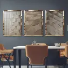 Altın Detaylar: Geometrik Şekiller ve Pullar Üçlü Gold Pleksi Tablo Seti