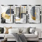 Modern Gümüş Pleksi Soyut Geometrik 3lü Çerçeveli Tablo Seti