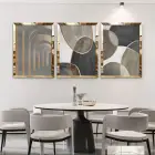 Soyut Geometrik Desenli Gold Pleksili Çerçeveli Tablo Seti