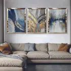 3lü Gold Pleksi Soyut Dekoratif Tablo Seti