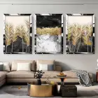 Altın Desen 3lü Gümüş Pleksili Çerçeveli Tablo Seti