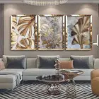 Modern Altın Bitkiler Gold Pleksi 3lü Çerçeveli Tablo