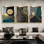 Soyut Ağaç Kütükleri Gold Pleksi 3lü Çerçeveli Tablo Seti