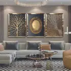 Soyut Altın Sanatı 3lü Pleksi Tablo Seti