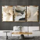 Modern Kombin 3lü Gold Pleksili Çerçeveli Tablo Seti