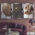 Gold Detaylı Aynalı Gümüş Rengi Pleksi 3lü Çerçeveli Tablo Seti