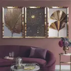 Gold Detaylı Aynalı Pleksi 3lü Çerçeveli Tablo Seti