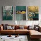 Altın Dokunuş: Turkuaz ve Gri Üçlü Metal Çerçeveli Tablo Takımı