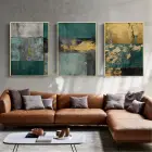 Altın Dokunuş: Turkuaz ve Gri Üçlü Metal Çerçeveli Tablo Takımı