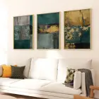 Altın Dokunuş: Turkuaz ve Gri Üçlü Metal Çerçeveli Tablo Takımı