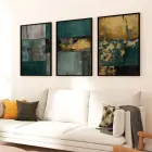 Altın Dokunuş: Turkuaz ve Gri Üçlü Metal Çerçeveli Tablo Takımı