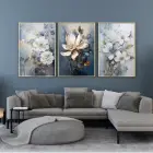 Sakin Mavi: Üçlü Metal Çerçeveli Tablo Takımı