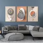 Soyut Düşler: Altın Dokunuşlar ve Dairesel Motifler Metal Çerçeveli Tablo Seti