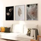 Gece Florası: Zarif Çiçekler Üçlü Metal Çerçeveli Tablo Seti