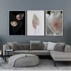 Gece Florası: Zarif Çiçekler Üçlü Metal Çerçeveli Tablo Seti