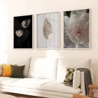 Gece Florası: Zarif Çiçekler Üçlü Metal Çerçeveli Tablo Seti