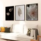 Gece Florası: Zarif Çiçekler Üçlü Metal Çerçeveli Tablo Seti