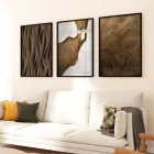 Dinamik Akış: Soyut Dalgalı Çizgiler Üçlü Metal Çerçeveli Tablo Seti