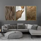 Dinamik Akış: Soyut Dalgalı Çizgiler Üçlü Metal Çerçeveli Tablo Seti