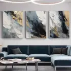 Hafif Dokunuşlar: Beyaz ve Altın Tüy İzleri Üçlü Metal Çerçeveli Tablo Seti