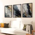 Hafif Dokunuşlar: Beyaz ve Altın Tüy İzleri Üçlü Metal Çerçeveli Tablo Seti