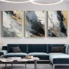 Hafif Dokunuşlar: Beyaz ve Altın Tüy İzleri Üçlü Metal Çerçeveli Tablo Seti