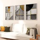 Geometrik Zarafet: Üç Parçalı Metal Çerçeveli Tablo Seti