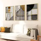 Geometrik Zarafet: Üç Parçalı Metal Çerçeveli Tablo Seti