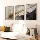 Hafif Dokunuşlar: Beyaz ve Altın Tüy Üçlü Metal Çerçeveli Tablo Seti