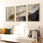 Hafif Dokunuşlar: Beyaz ve Altın Tüy Üçlü Metal Çerçeveli Tablo Seti