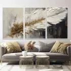 Hafif Dokunuşlar: Beyaz ve Altın Tüy Üçlü Metal Çerçeveli Tablo Seti