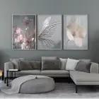 Doğanın Zarafeti: Çiçek ve Yaprak Motifleriyle Metal Çerçeveli Üçlü Tablo Seti