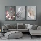 Doğanın Zarafeti: Çiçek ve Yaprak Motifleriyle Metal Çerçeveli Üçlü Tablo Seti