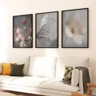 Doğanın Zarafeti: Çiçek ve Yaprak Motifleriyle Metal Çerçeveli Üçlü Tablo Seti