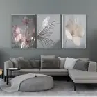 Doğanın Zarafeti: Çiçek ve Yaprak Motifleriyle Metal Çerçeveli Üçlü Tablo Seti