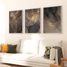 Altın Döngüler Karanlık ve Aydınlık Tonlarda Soyut Desenler Üçlü Metal Çerçeveli Tablo Seti